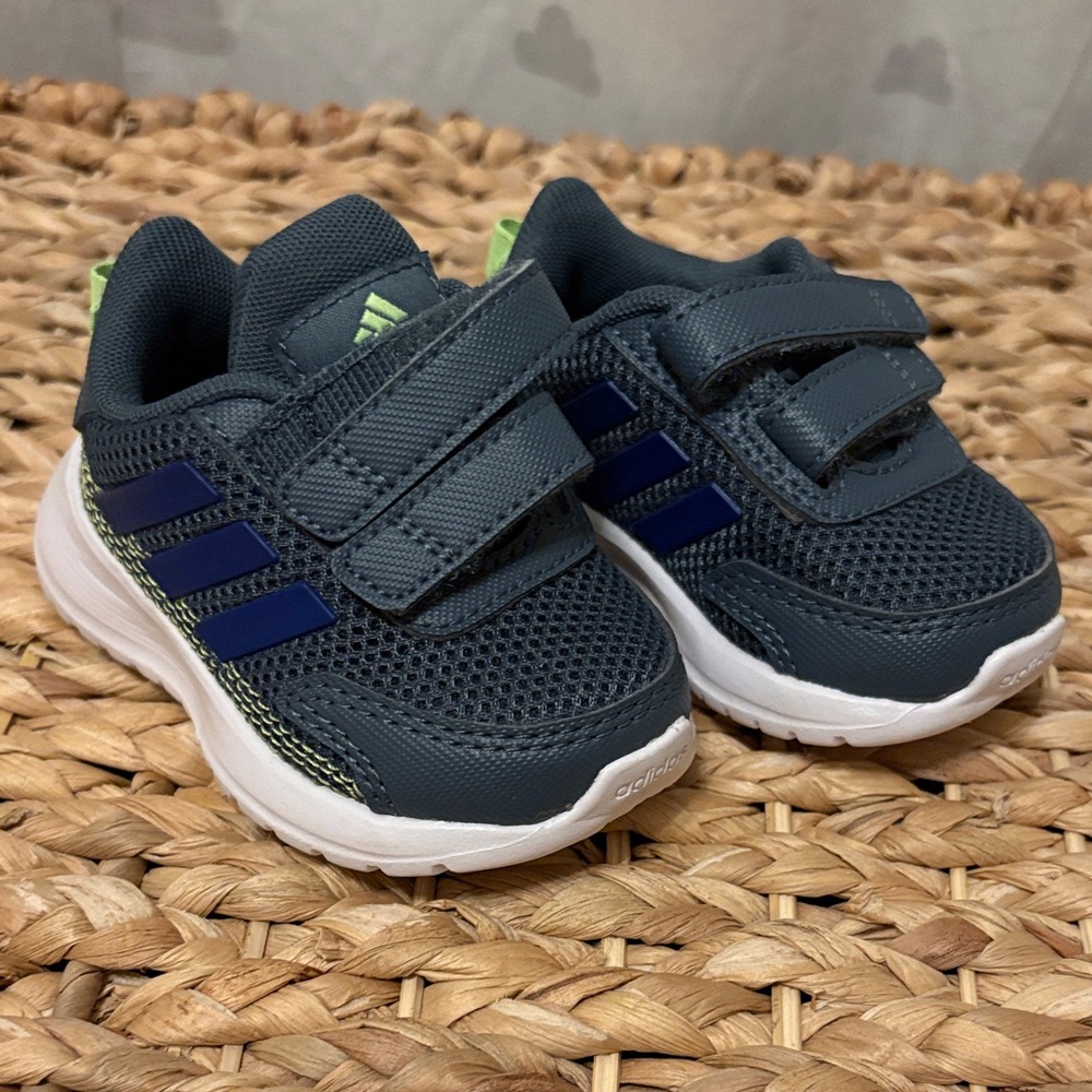 Adidas Kids' Dark Blue and Lime Sneakers